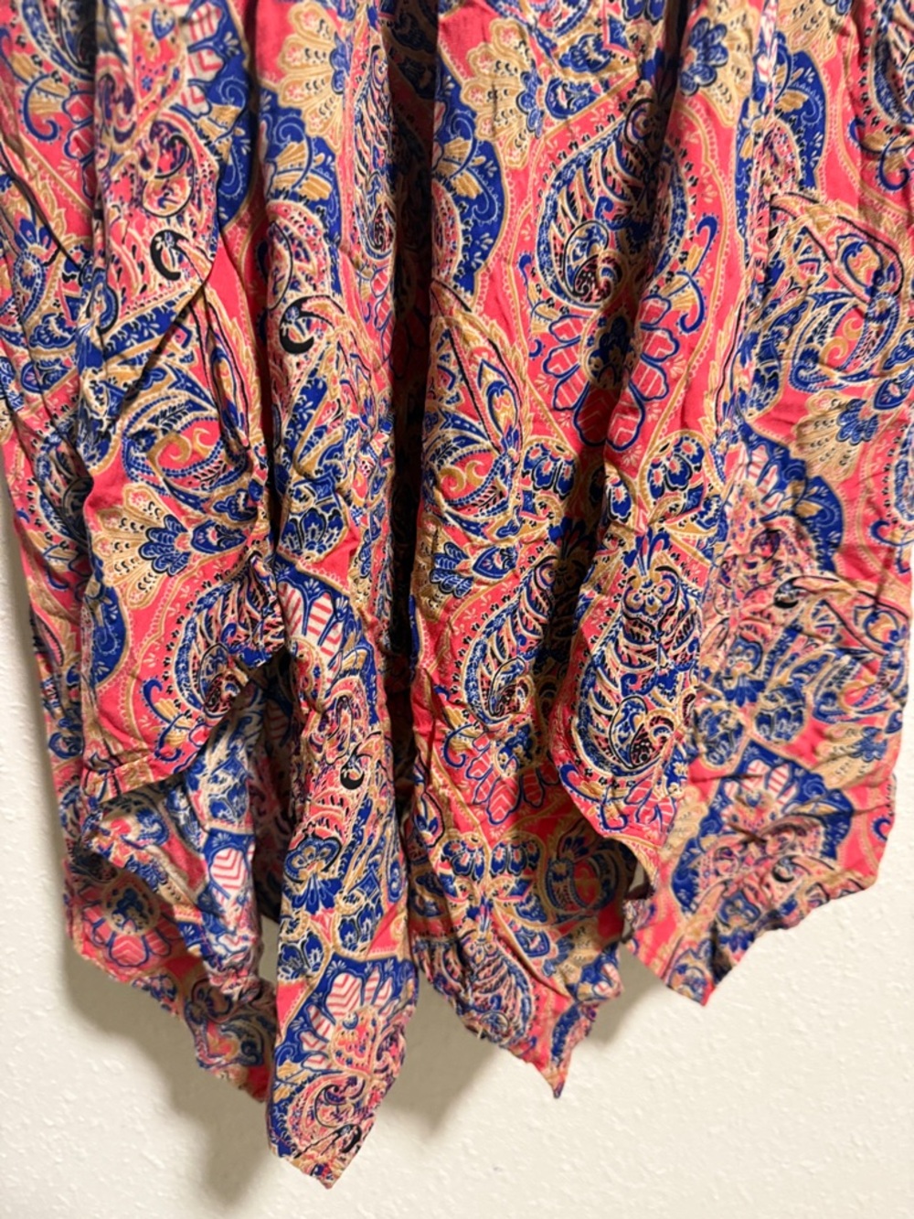 Miss Me Paisley Smocked Waist Handkerchief Hem Mini Dress Red Blue Size Medium - Picture 6 of 8